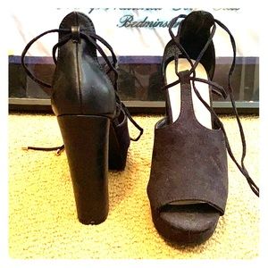 Navy blue shoedazzle lace up heels